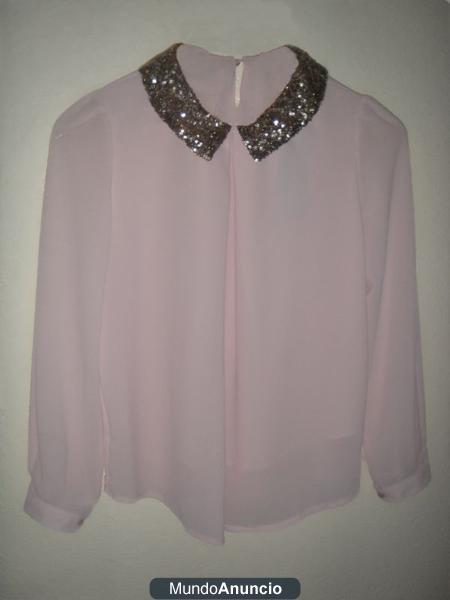 BLUSA ROSA PALO CON CUELLO DE LENTEJUELA