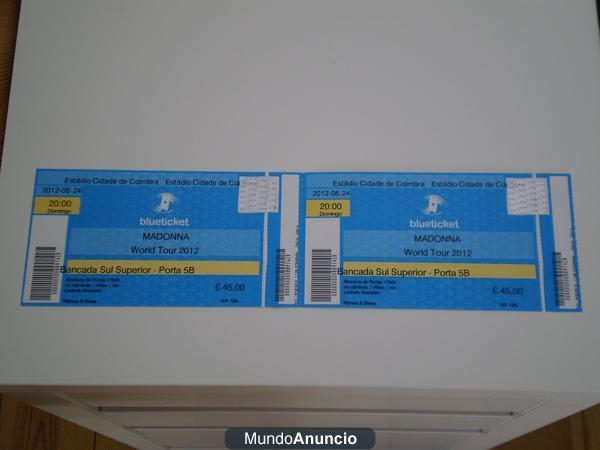 2 entradas para ver a Madonna en Coimbra 2012 (Portugal) el 24 de Junio