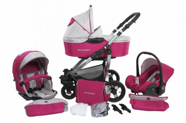 COCHECITO SILLA DE AUTOMOVIL NIDO SET GRANDER FUCSIA + GRIS