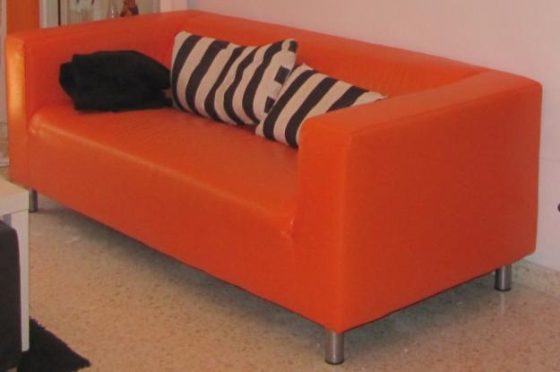 sofa polipiel naranja seminuevo 180 cms