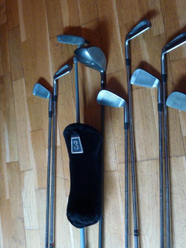 Juego completo de palos de golf (mano izquierda - zurdo) + bolsa de golf de piel (vintage)