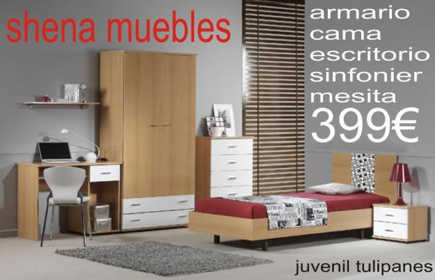 juvenil muy completo con armario,cama,escritorio,sinfonier y mesita por 399€