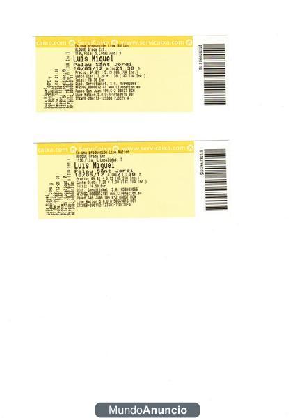 2 ENTRADAS CONCIERTO LUIS MIGUEL 2012