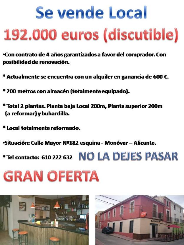 Se vende Local con muchas ventajas. Con mas de 200 m