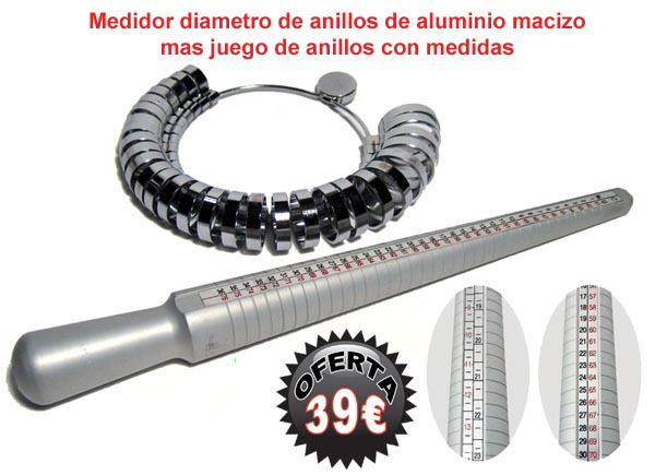 Medidor diametro de anillos en aluminio y juego de anillos