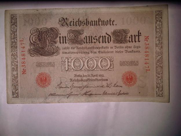 vendo billete de 1000 marcos alemanes del dia 21 de abril del año 1910