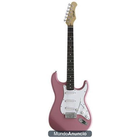 Guitarra electrica Stagg rosa y amplificador