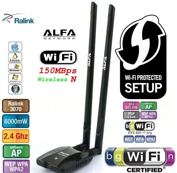 Adaptador  wifi alfa 6000mw el mas potente del mercado