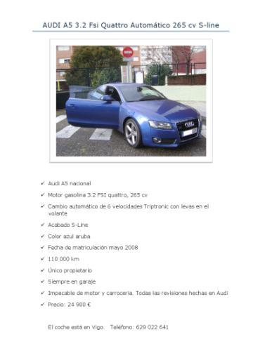 Urge vender audi a5 3.2 fsi quattro automatico 265cv S LINE