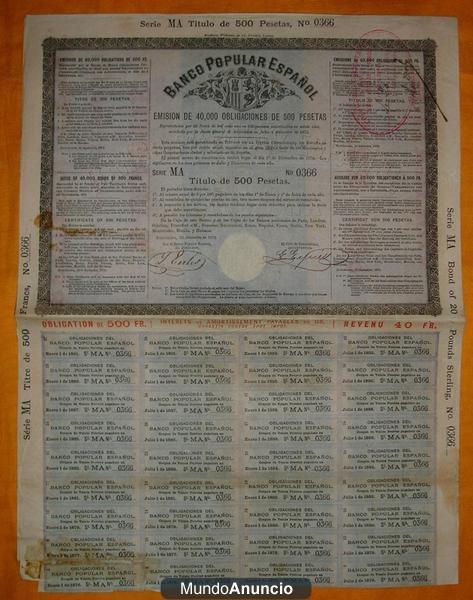 BANCO POPULAR ESPAÑOL 1872 + REGALO