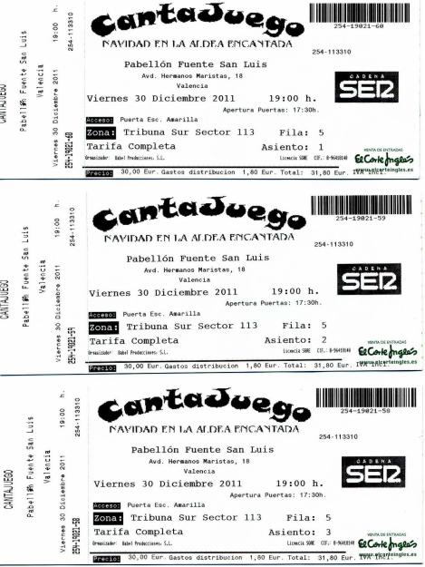 VENDO 3 ENTRADAS PARA CANTAJUEGO