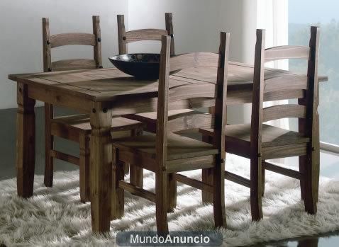 CONJUNTO MACIZO DE ESTILO MEXICANO DE MESA Y SILLAS