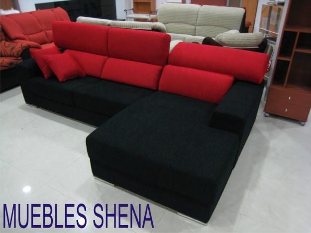 SOFA CHAISELONGUE MODERNA TAPIZADA NEGRA Y ROJA EXTRAIBLE Y RECLINABLE POR 749€