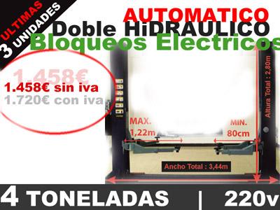 elevadores de coches ; elevador para coches 4.2 toneladas 1.458€ Garantia monofasico 220v