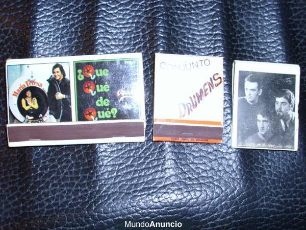 Vendo cajas de cerillas de cantantes de los años 60: 2 caja de Los Drumens en medidas 5 por 4 cm. y otra en formato 7, 5