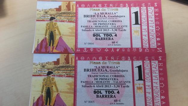 2 entradas barrera - corrida brihuega 6 abril