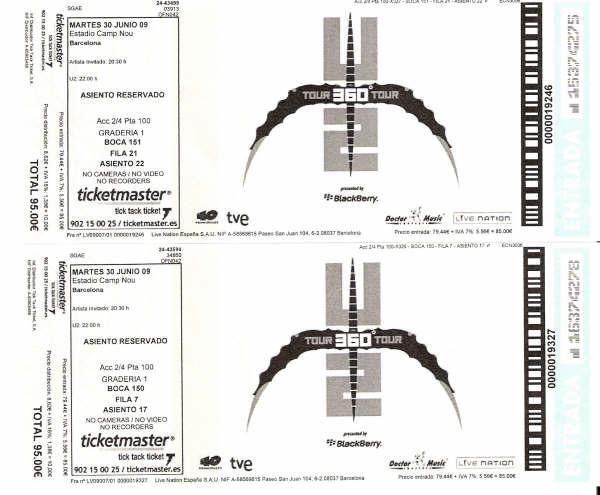 VENDO ENTRADAS U2 30 JUNIO BARCELONA