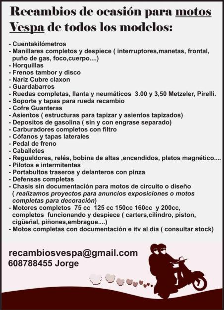 Recambios de ocasion y motores completos funcionando para motos Vespa