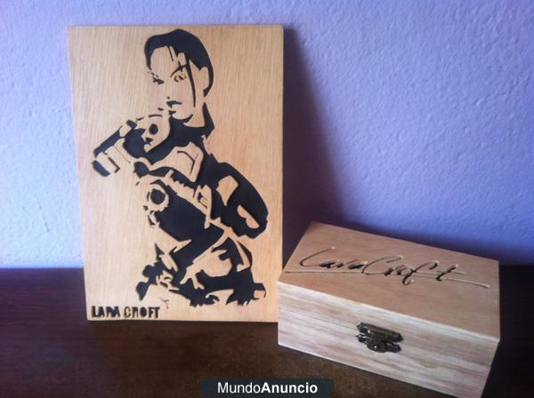 Tomb raider, lara croft, cuadro de madera + caja, envio