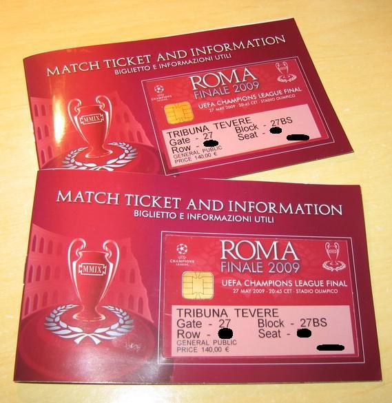 2 entradas FINAL ROMA- 2 tickets for Champions League Final Rome 2009 (Category 2)