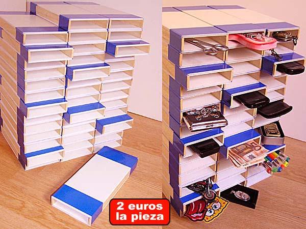 Archivador modular en madera y polipropileno por piezas sueltas fabricado a mano