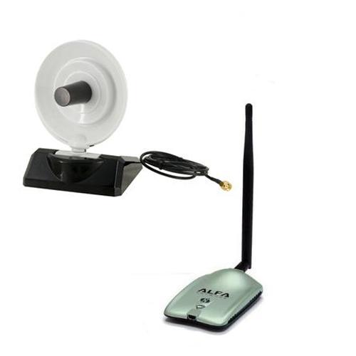 Adaptador Wifi Alfa 2W + Antena Parabolica 8 dbi