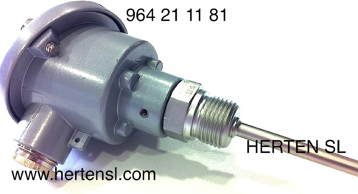 Sonda de temperatura PT100 de alta precision con cabezal DIn-B y Conversor 4-20mA