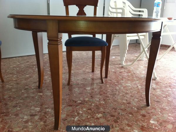 mesa comedor madera 1,30 elíptica extensible + sillas y sillones