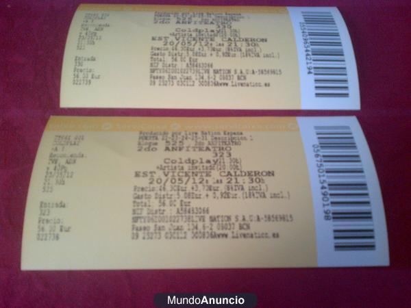 2 ENTRADAS DE COLDPLAY DE REGALO CON SOBRE BLANCO - Madrid