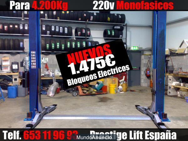 elevador de coches 2 dos columnas 4.200kg 220v 1.475€ nuevos