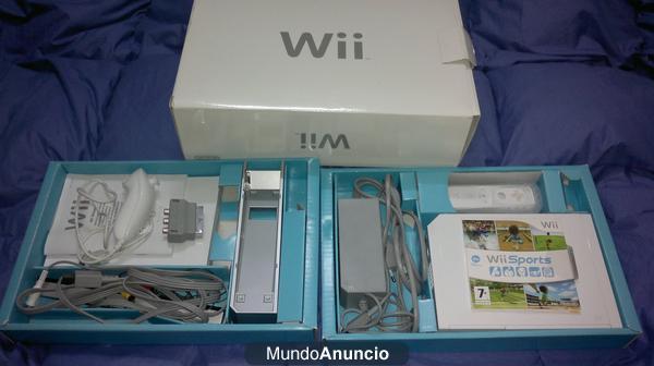 wii con caja original + 2 juegos+ mandos!!!