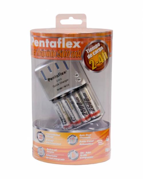 Cargador Rápido PENTAFLEX C 513 (2-4h) + 4 baterías AA 2.500 mAh