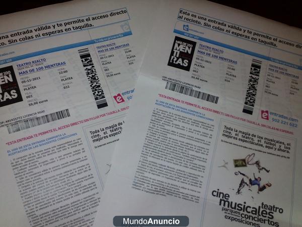 2 ENTRADAS MUSICAL SABINA 5 NOVIEMBRE 22:00