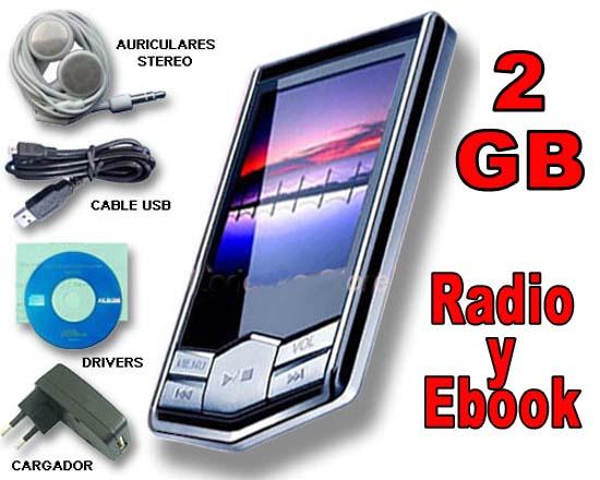 Reproductor MP4 con memoria de 2GB Radio y Ebook