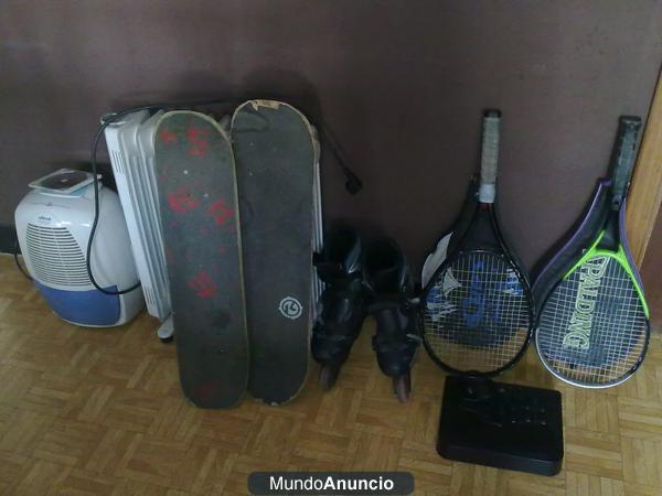 Vendo desumificador Radiador patines de linea joystick raquetas y skate+tabla