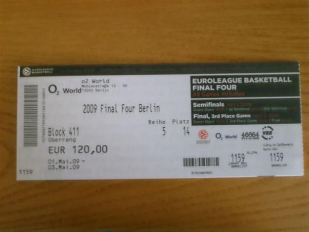 6 EUROLEAGUE TICKETS FINAL FOUR BERLIN 09 - 6 ENTRADAS PARA LA FINAL FOUR DE BERLIN 09