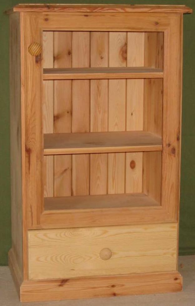 Mueble para equipo de música de pino macizo y puerta de cristal