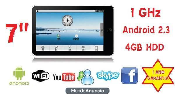 Tablet PC 7 Android 2.3 1 GHz 4GB HDD 256Mb RAM