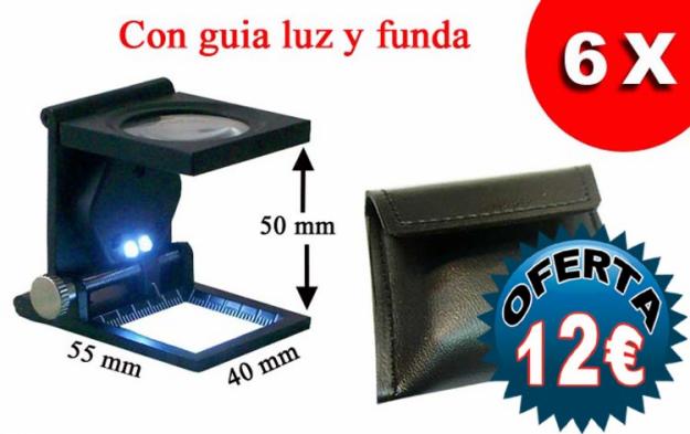 Lupa cuentahilos con guia milimetrada, Luz 2 leds y Funda