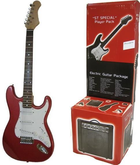 CONJUNTO GUITARRA ELECTRICA ST ROJO BRILLO