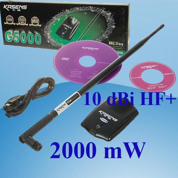 Adaptador wifi  Kasens 2000mW antena 10 dB