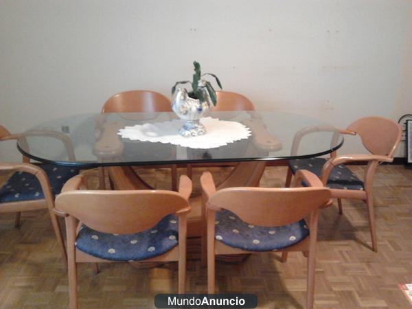 mesa cristal+ 6 sillones