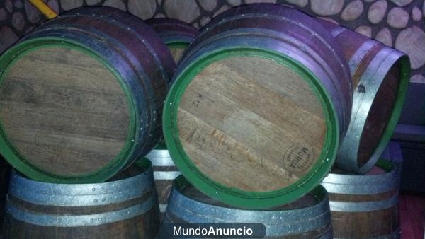 12 medias cubas para mesas o maceteros , y asientos de madera