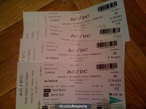 acdc 4 entradas pista barcelona 7/6