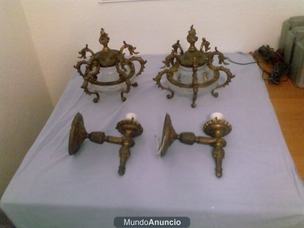 apliques antiguos de bronce y cristal