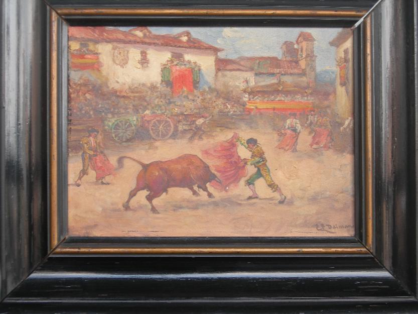 Tres cuadros de E. Poy Dalmau, escenas taurinas