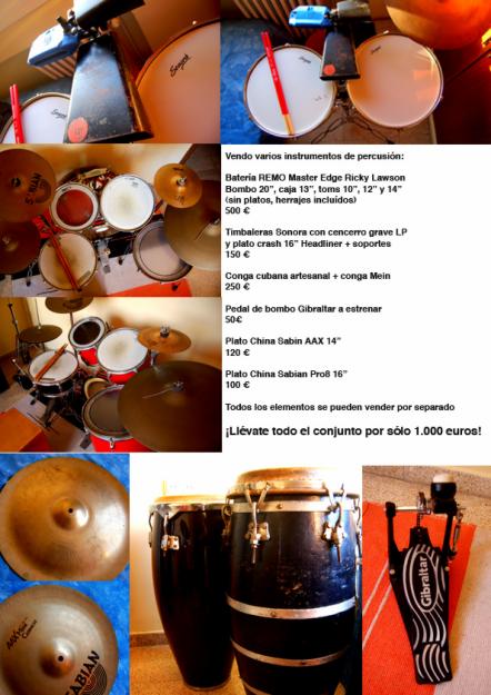 Vendo batería REMO, platos y otros instrumentos de percusión