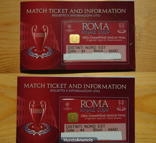 venta billetes  champions league ROMA 2009 - Roma - Barcelona