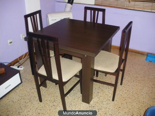 MESA COMEDOR WENGÉ + 4 SILLAS TAPIZADAS