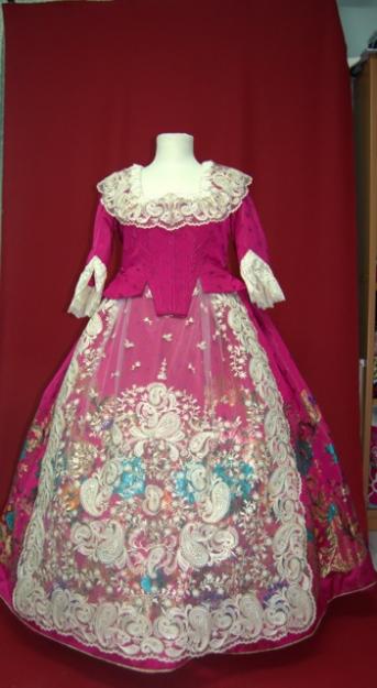 Venta traje de fallera mayor adulto fucsia con guirnalda